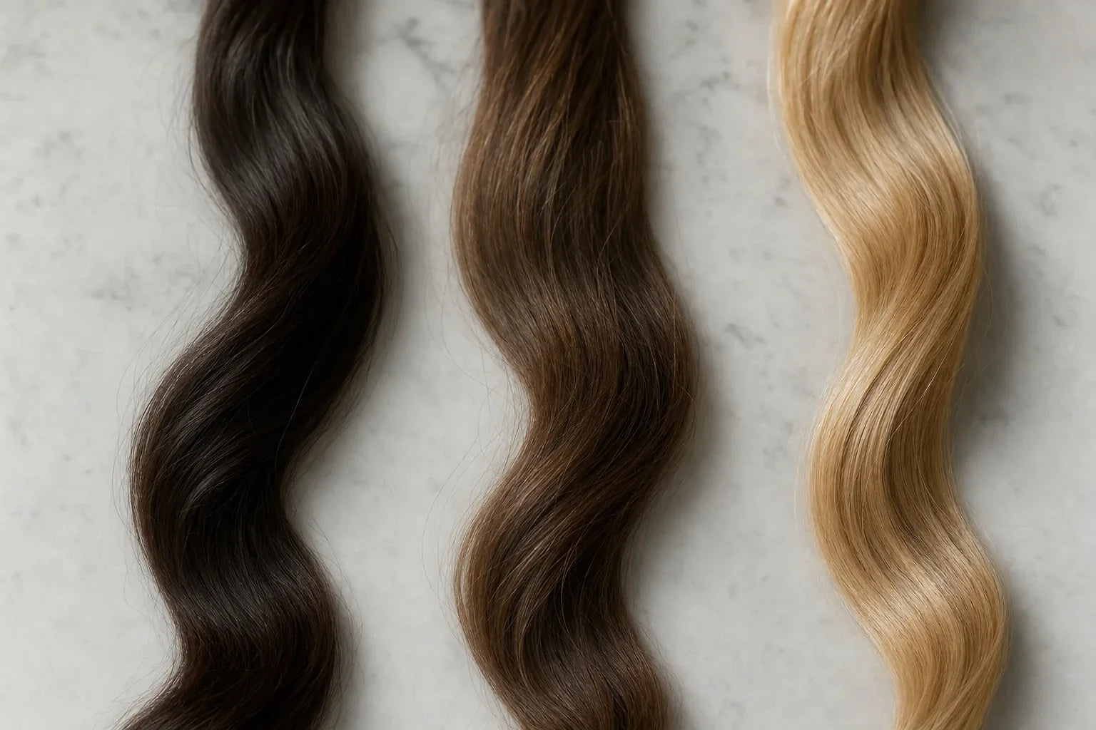 Three hair locks compared on marble, three bond-repair mechanisms.