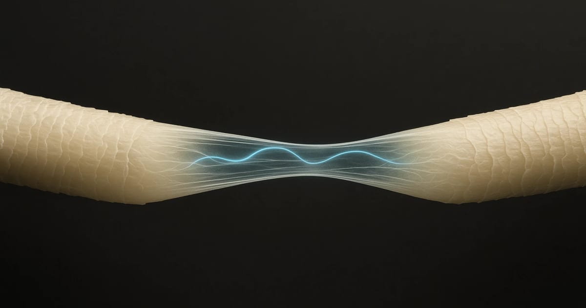Damaged bleached hair fiber under tension with softened internal structure represented scientifically.