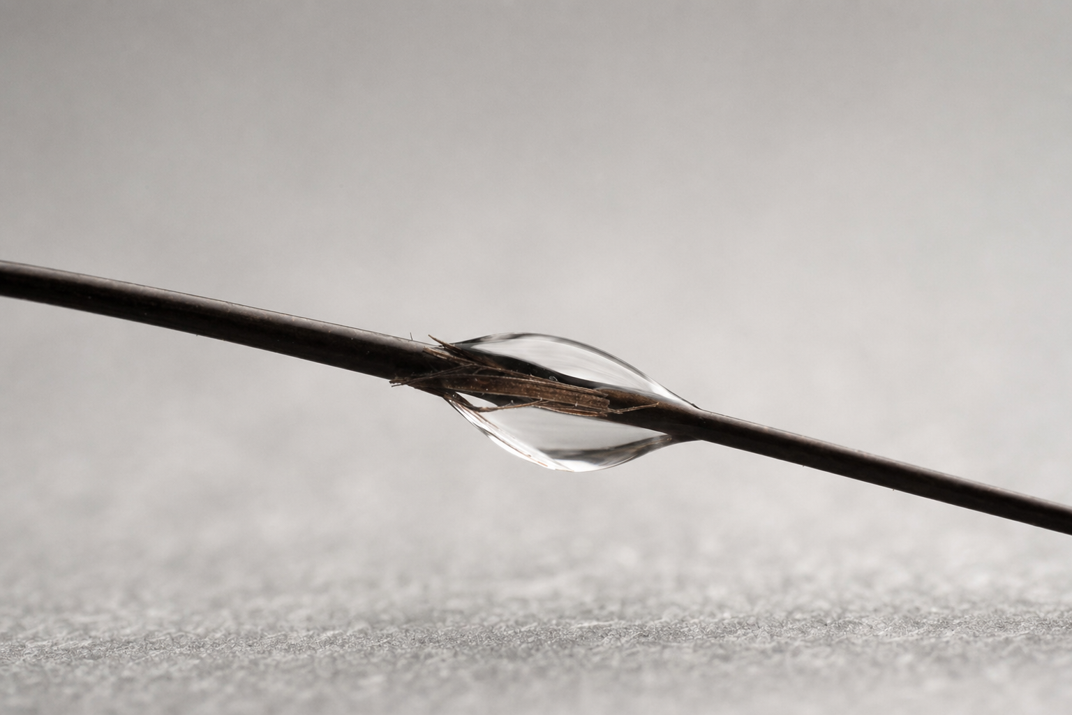 A product droplet wrapping a single frayed fibre, do bond builders work.