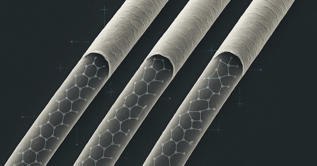 Scientific editorial image of hair fibers with precise internal bond connections shown as structural repair points.